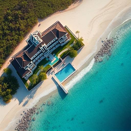 Aerial drone footage of a luxury resort, showcasing its beachfront location and amenities.