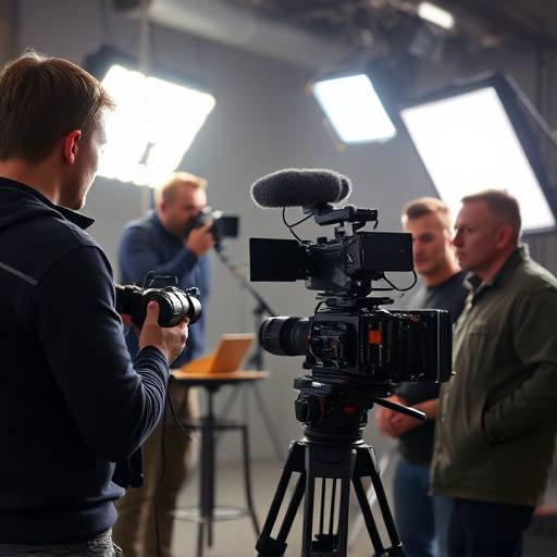 Stellaris Studios filming crew capturing a scene with professional camera equipment and lighting.